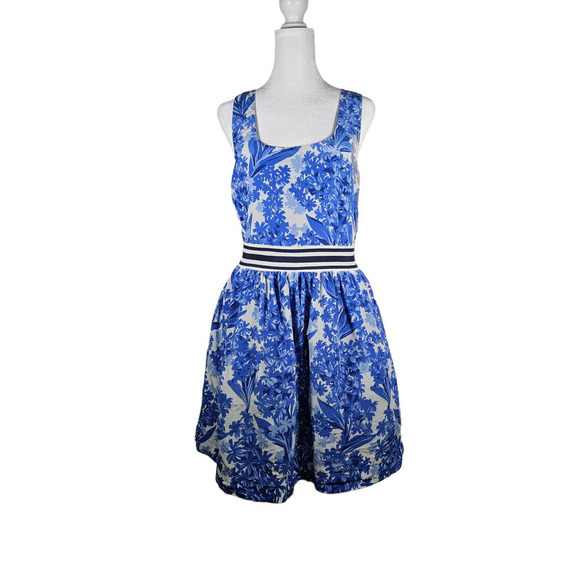 Juicy Couture‎ Hyacinth Silk Dress Blue White Size 10 Back Zip - Picture 1 of 7